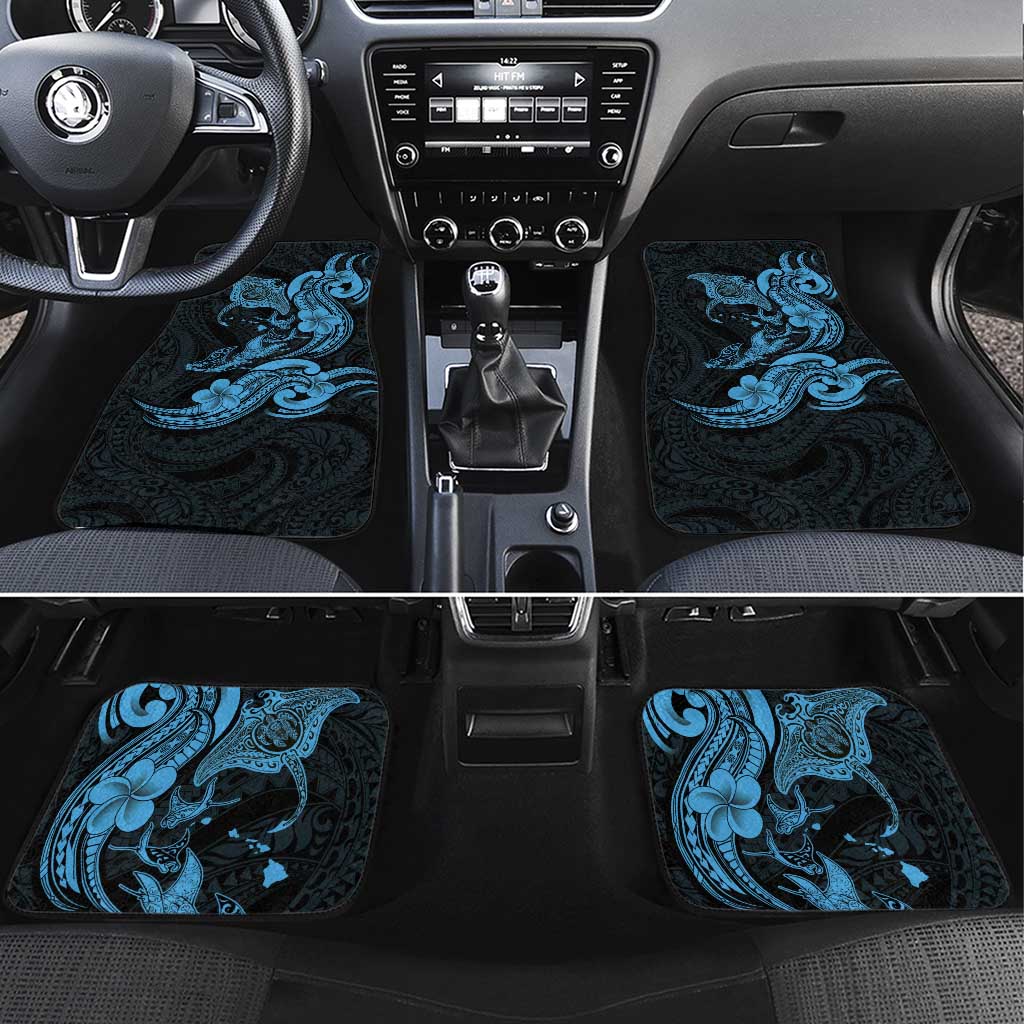 Hawaiian Manta Rays Car Mats Tribal Hibiscus Polynesian Tattoos Blue Color LT03 Set 4pcs Blue - Polynesian Pride