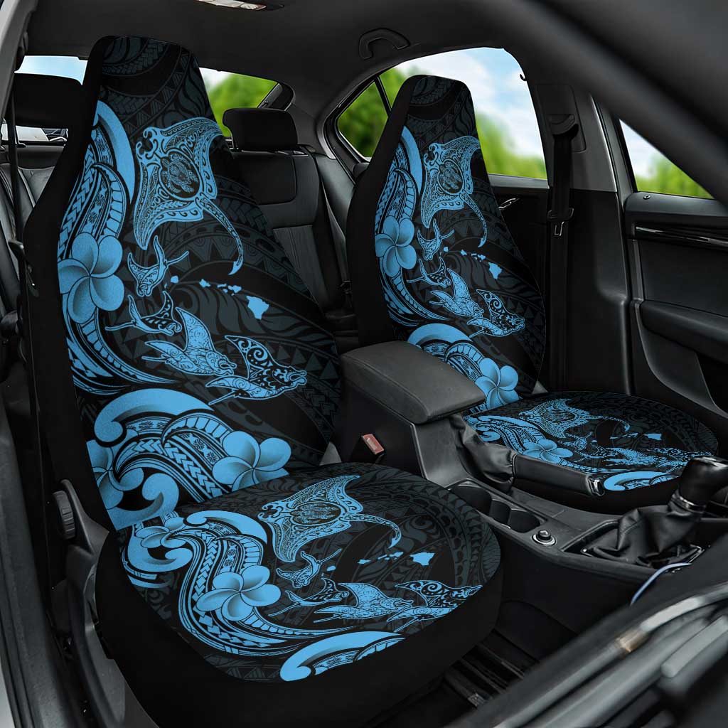 Hawaiian Manta Rays Car Seat Cover Tribal Hibiscus Polynesian Tattoos Blue Color LT03 One Size Blue - Polynesian Pride