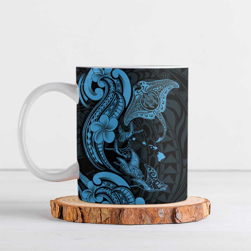 Hawaiian Manta Rays Ceramic Mug Tribal Hibiscus Polynesian Tattoos Blue Color LT03 Blue - Polynesian Pride