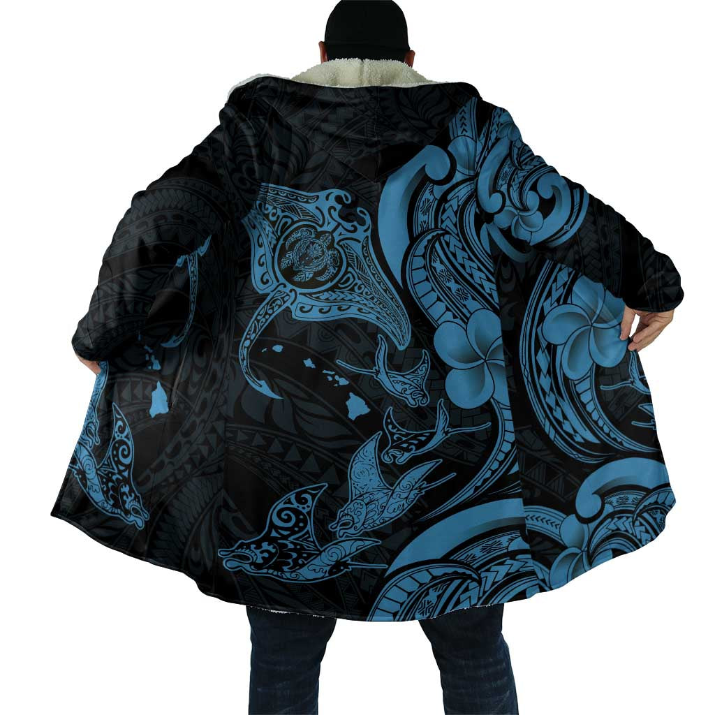Hawaiian Manta Rays Cloak Tribal Hibiscus Polynesian Tattoos Blue Color LT03 - Polynesian Pride