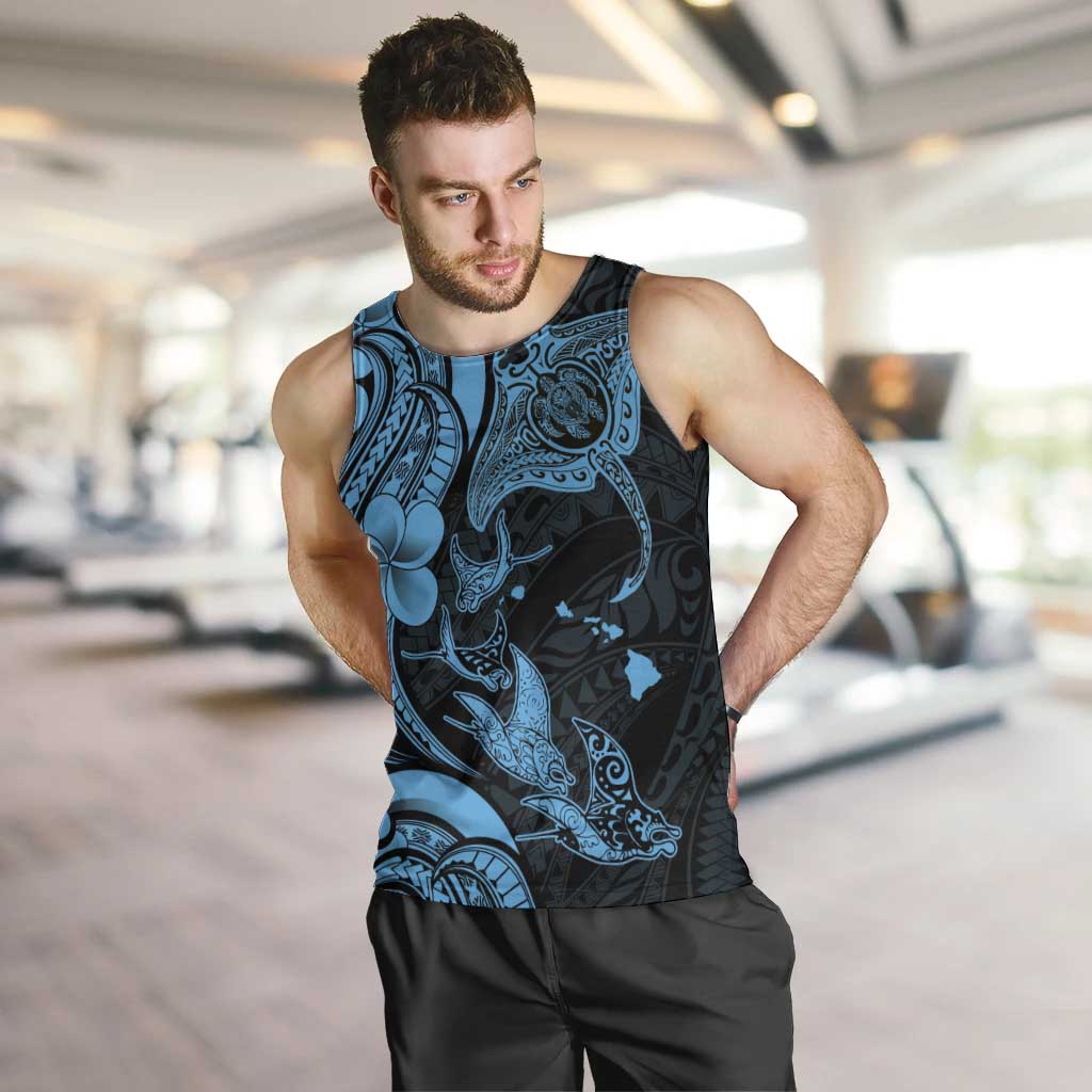 Hawaiian Manta Rays Men Tank Top Tribal Hibiscus Polynesian Tattoos Blue Color LT03 Blue - Polynesian Pride