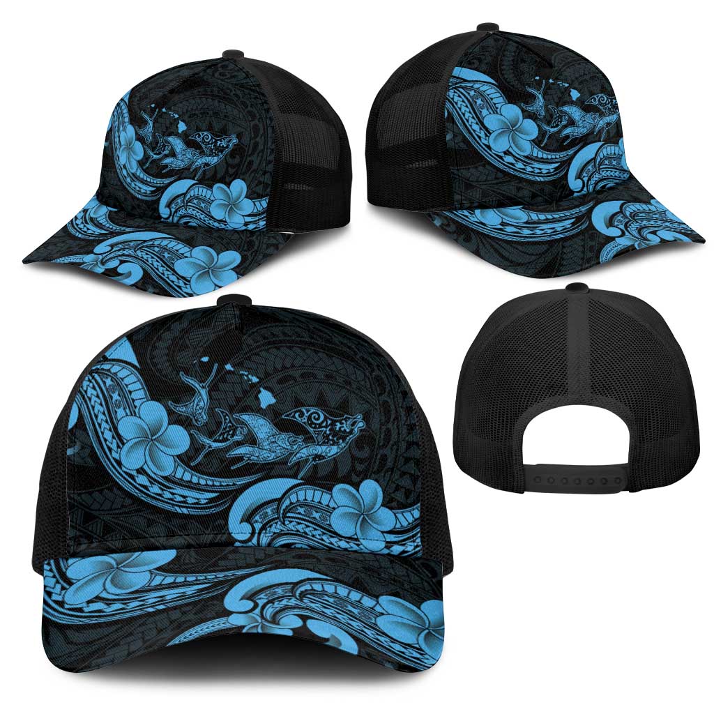 Hawaiian Manta Rays Mesh Trucker Cap Tribal Hibiscus Polynesian Tattoos Blue Color LT03 - Polynesian Pride