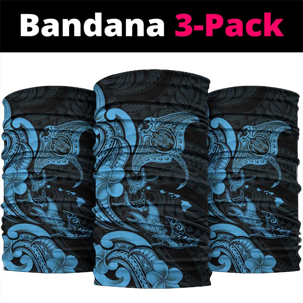 Hawaiian Manta Rays Neck Gaiter Tribal Hibiscus Polynesian Tattoos Blue Color LT03 package One Size: 25*50cm Blue - Polynesian Pride