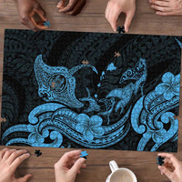 Hawaiian Manta Rays Puzzle Tribal Hibiscus Polynesian Tattoos Blue Color LT03 - Polynesian Pride