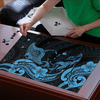 Hawaiian Manta Rays Puzzle Tribal Hibiscus Polynesian Tattoos Blue Color LT03 - Polynesian Pride