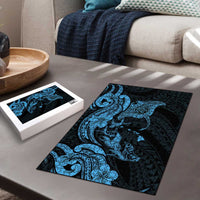 Hawaiian Manta Rays Puzzle Tribal Hibiscus Polynesian Tattoos Blue Color LT03 - Polynesian Pride