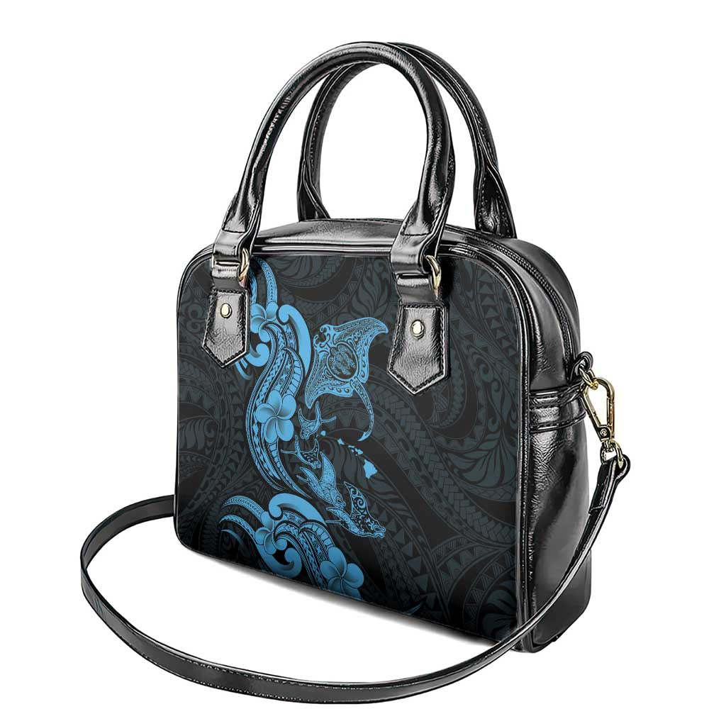 Hawaiian Manta Rays Shoulder Handbag Tribal Hibiscus Polynesian Tattoos Blue Color LT03 - Polynesian Pride