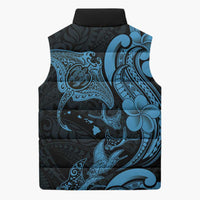Hawaiian Manta Rays Sleeveless Puffer Jacket Tribal Hibiscus Polynesian Tattoos Blue Color LT03 - Polynesian Pride