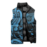 Hawaiian Manta Rays Sleeveless Puffer Jacket Tribal Hibiscus Polynesian Tattoos Blue Color LT03 - Polynesian Pride
