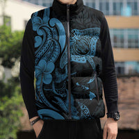 Hawaiian Manta Rays Sleeveless Puffer Jacket Tribal Hibiscus Polynesian Tattoos Blue Color LT03 - Polynesian Pride