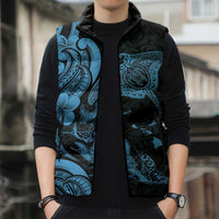 Hawaiian Manta Rays Sleeveless Puffer Jacket Tribal Hibiscus Polynesian Tattoos Blue Color LT03 - Polynesian Pride
