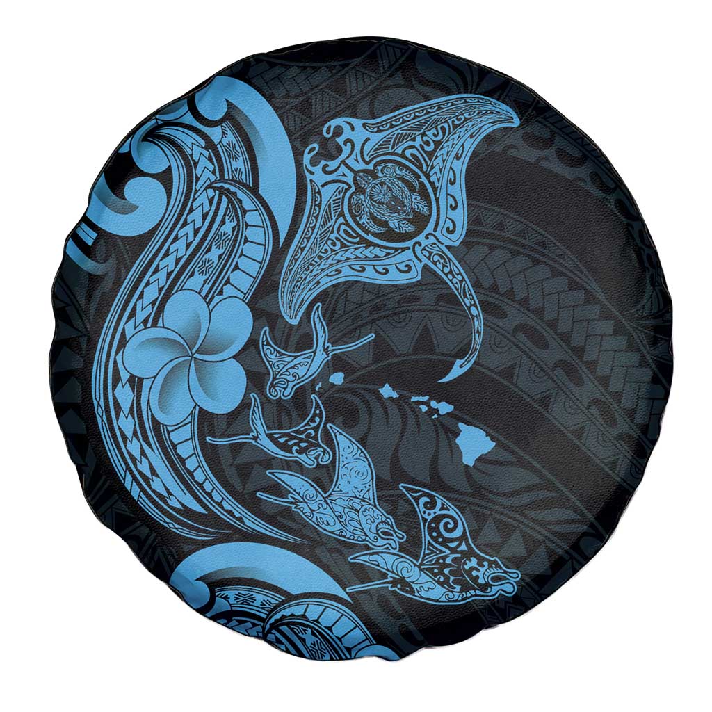 Hawaiian Manta Rays Spare Tire Cover Tribal Hibiscus Polynesian Tattoos Blue Color LT03 - Polynesian Pride