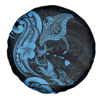 Hawaiian Manta Rays Spare Tire Cover Tribal Hibiscus Polynesian Tattoos Blue Color LT03 - Polynesian Pride