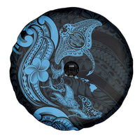 Hawaiian Manta Rays Spare Tire Cover Tribal Hibiscus Polynesian Tattoos Blue Color LT03 - Polynesian Pride