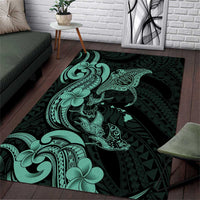 Hawaiian Manta Rays Area Rug Tribal Hibiscus Polynesian Tattoos Turquoise Color LT03 Turquoise - Polynesian Pride