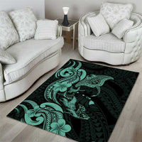 Hawaiian Manta Rays Area Rug Tribal Hibiscus Polynesian Tattoos Turquoise Color LT03 - Polynesian Pride