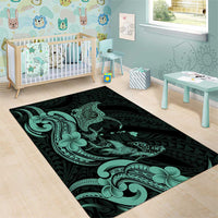 Hawaiian Manta Rays Area Rug Tribal Hibiscus Polynesian Tattoos Turquoise Color LT03 - Polynesian Pride