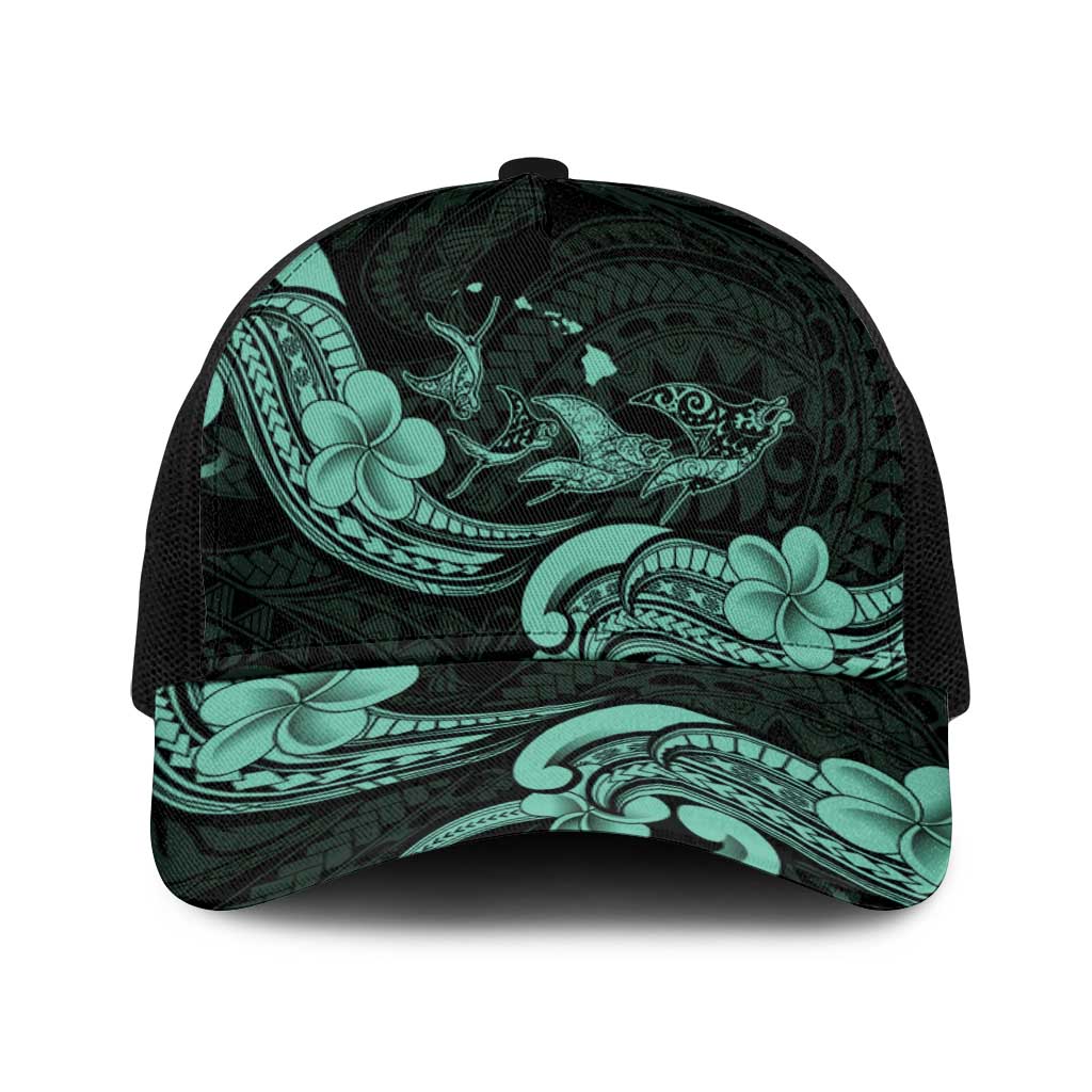 Hawaiian Manta Rays Baseball Net Cap Tribal Hibiscus Polynesian Tattoos Turquoise Color LT03 One Size Black Turquoise - Polynesian Pride