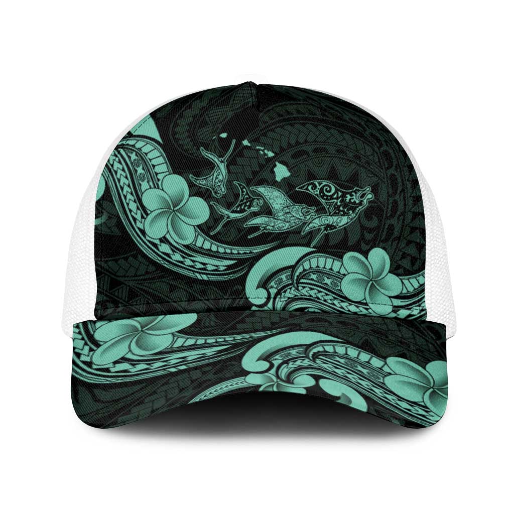 Hawaiian Manta Rays Baseball Net Cap Tribal Hibiscus Polynesian Tattoos Turquoise Color LT03 One Size White Turquoise - Polynesian Pride