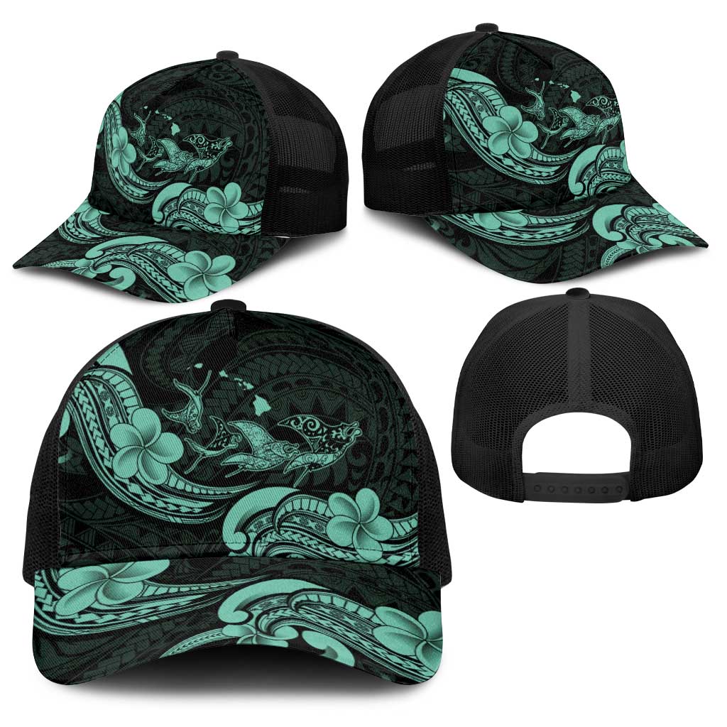 Hawaiian Manta Rays Baseball Net Cap Tribal Hibiscus Polynesian Tattoos Turquoise Color LT03 - Polynesian Pride