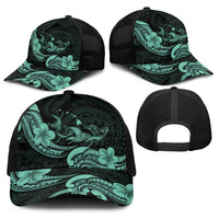 Hawaiian Manta Rays Baseball Net Cap Tribal Hibiscus Polynesian Tattoos Turquoise Color LT03 - Polynesian Pride