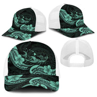Hawaiian Manta Rays Baseball Net Cap Tribal Hibiscus Polynesian Tattoos Turquoise Color LT03 - Polynesian Pride