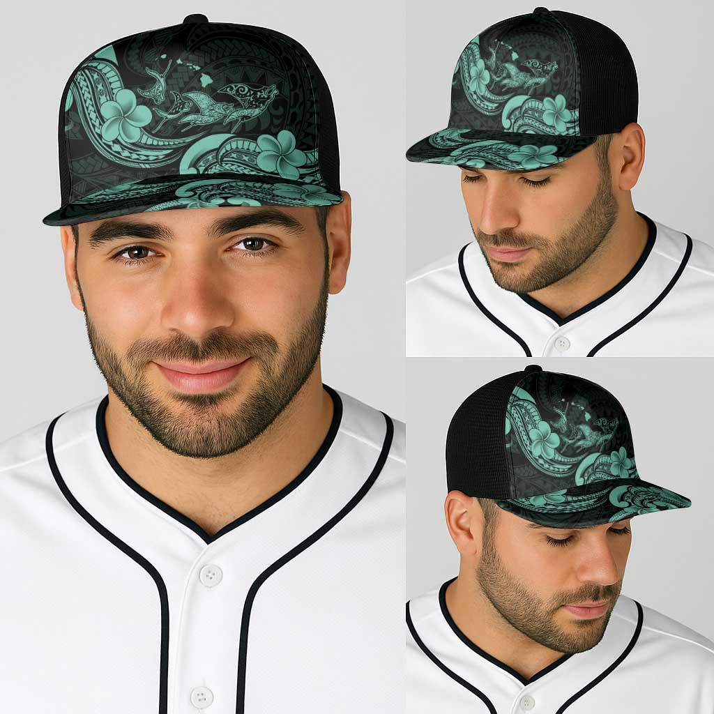 Hawaiian Manta Rays Baseball Net Cap Tribal Hibiscus Polynesian Tattoos Turquoise Color LT03 - Polynesian Pride