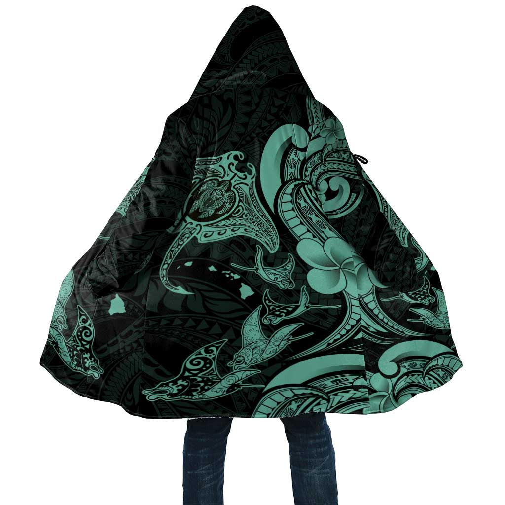 Hawaiian Manta Rays Cloak Tribal Hibiscus Polynesian Tattoos Turquoise Color LT03 Unisex Turquoise - Polynesian Pride