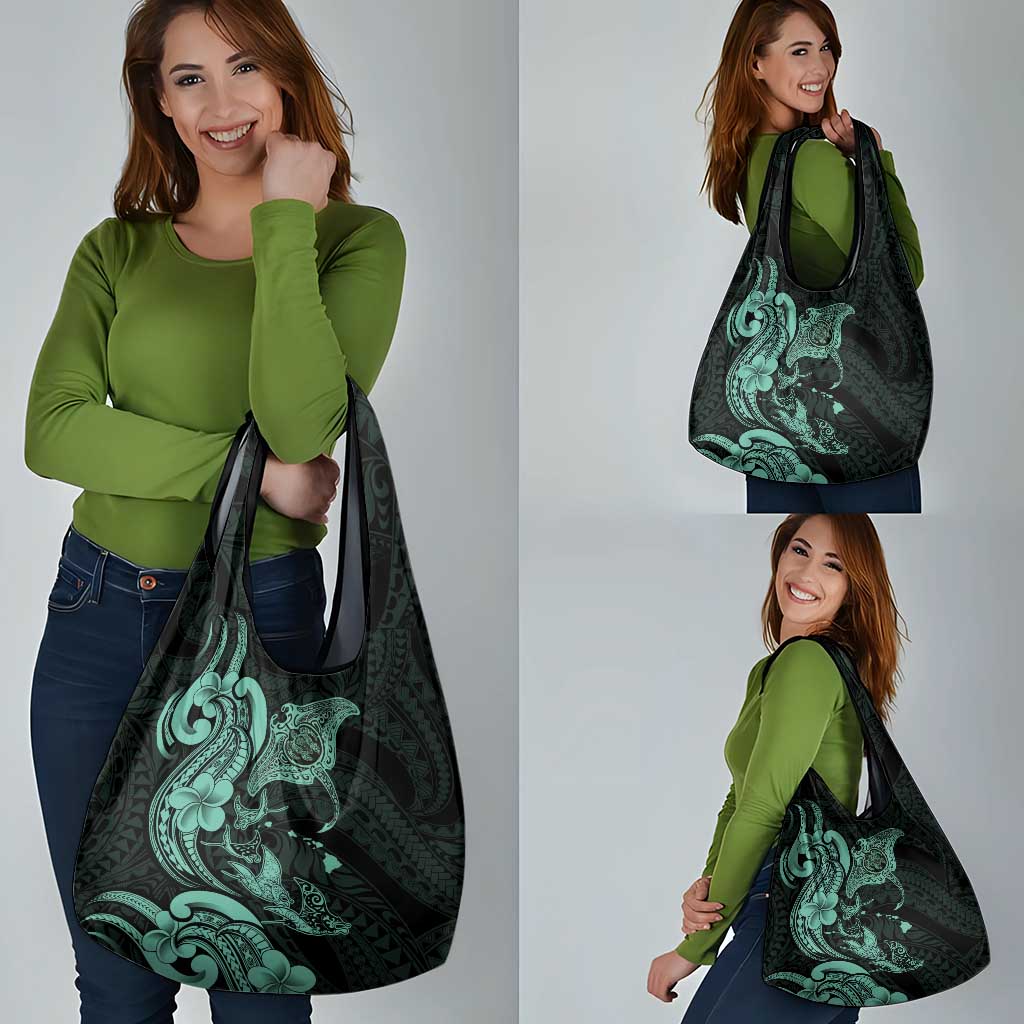 Hawaiian Manta Rays Grocery Bag Tribal Hibiscus Polynesian Tattoos Turquoise Color LT03 - Polynesian Pride