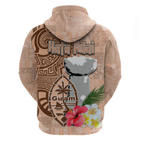 Guam Seal and Latte Stone With Ethnic Tapa Pattern Hoodie Peach Fuzz Color LT03 - Polynesian Pride