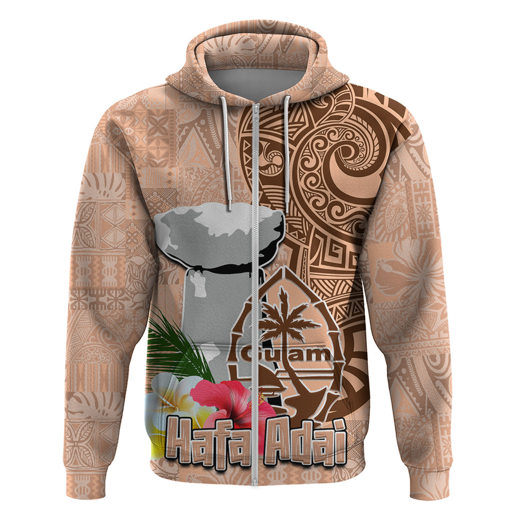 Guam Seal and Latte Stone With Ethnic Tapa Pattern Zip Hoodie Peach Fuzz Color LT03 Zip Hoodie Peach Fuzz - Polynesian Pride