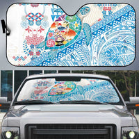 Hawaiian and Japanese Culture Together Auto Sun Shade Tropical Honu with Japanese Elements Blue Color LT03 Blue - Polynesian Pride