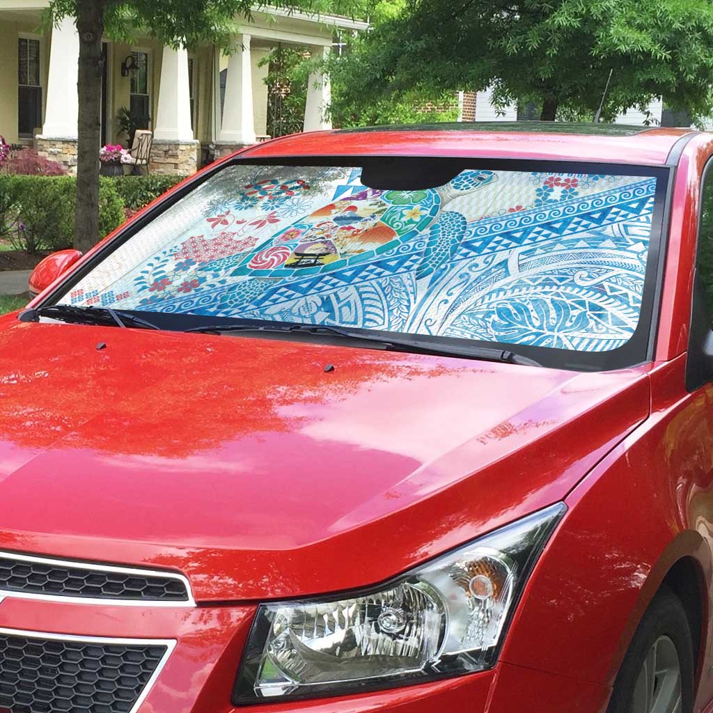 Hawaiian and Japanese Culture Together Auto Sun Shade Tropical Honu with Japanese Elements Blue Color LT03 - Polynesian Pride