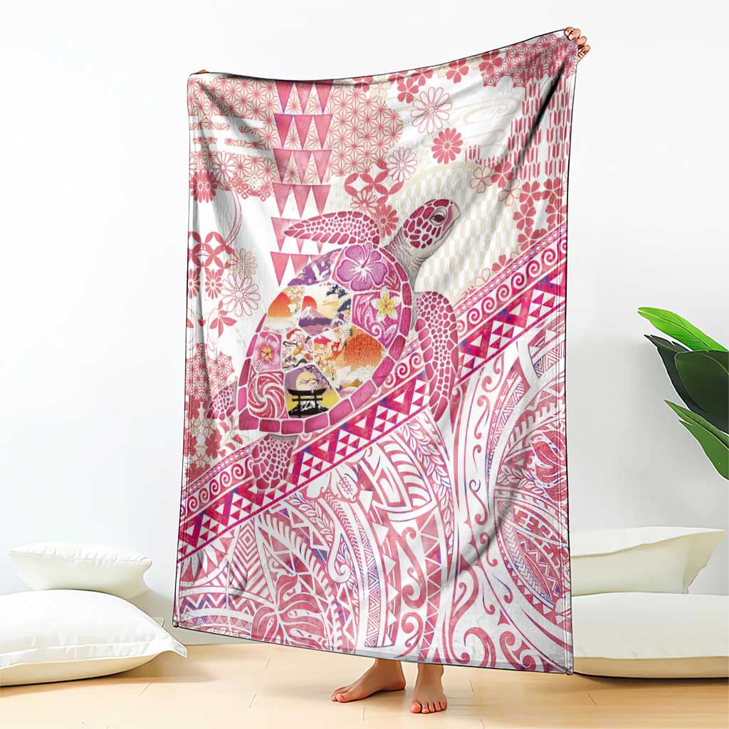 Hawaiian and Japanese Culture Together Blanket Tropical Honu with Japanese Elements Pink Color LT03 - Polynesian Pride