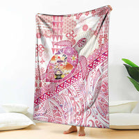 Hawaiian and Japanese Culture Together Blanket Tropical Honu with Japanese Elements Pink Color LT03 - Polynesian Pride