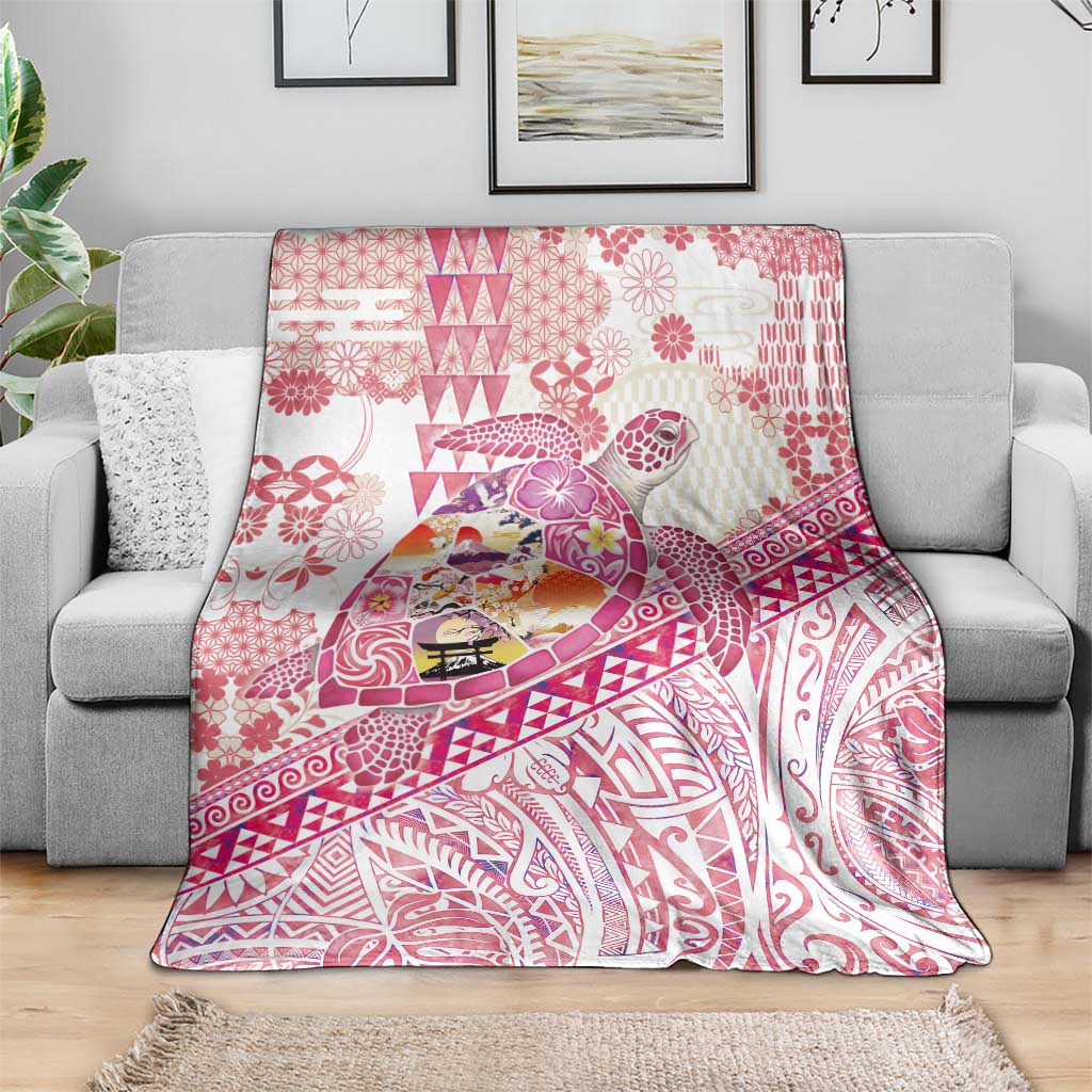 Hawaiian and Japanese Culture Together Blanket Tropical Honu with Japanese Elements Pink Color LT03 - Polynesian Pride