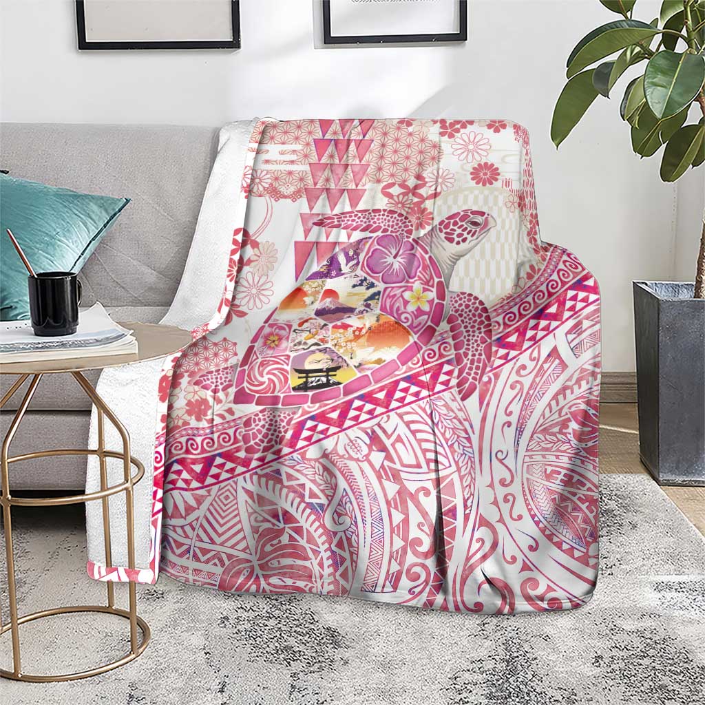 Hawaiian and Japanese Culture Together Blanket Tropical Honu with Japanese Elements Pink Color LT03 - Polynesian Pride