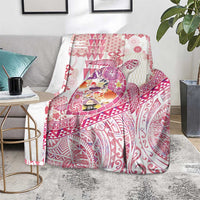 Hawaiian and Japanese Culture Together Blanket Tropical Honu with Japanese Elements Pink Color LT03 - Polynesian Pride