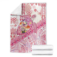 Hawaiian and Japanese Culture Together Blanket Tropical Honu with Japanese Elements Pink Color LT03 - Polynesian Pride