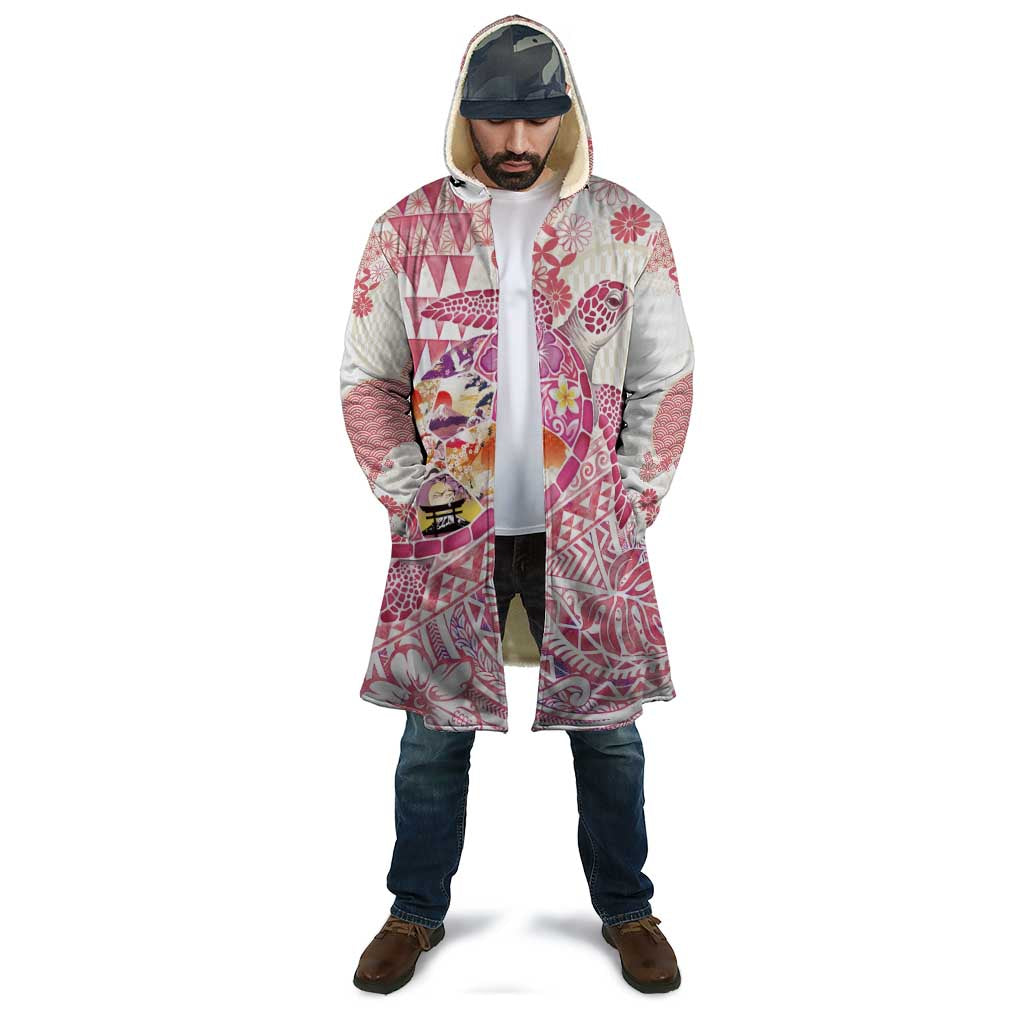 Hawaiian and Japanese Culture Together Cloak Tropical Honu with Japanese Elements Pink Color LT03 - Polynesian Pride