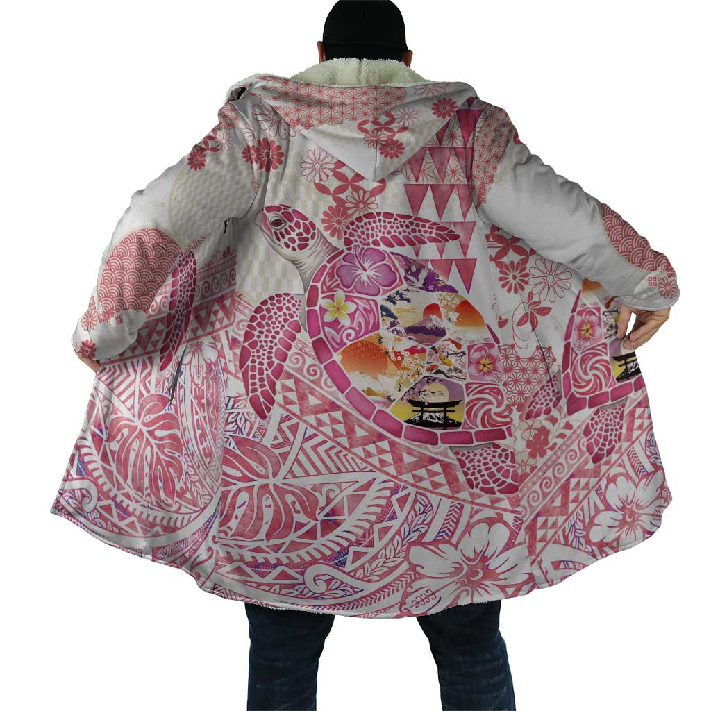 Hawaiian and Japanese Culture Together Cloak Tropical Honu with Japanese Elements Pink Color LT03 - Polynesian Pride