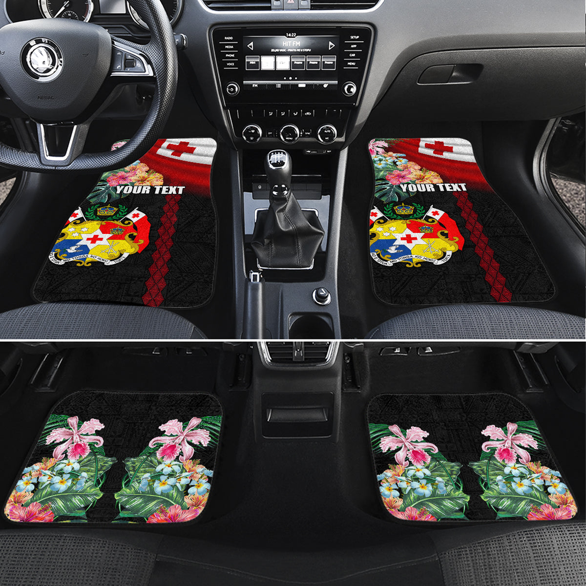 Personalised Tonga Emancipation Day Car Mats Flag Map and Hibiscus Flower Ngatu Pattern LT03 Set 4pcs Black - Polynesian Pride