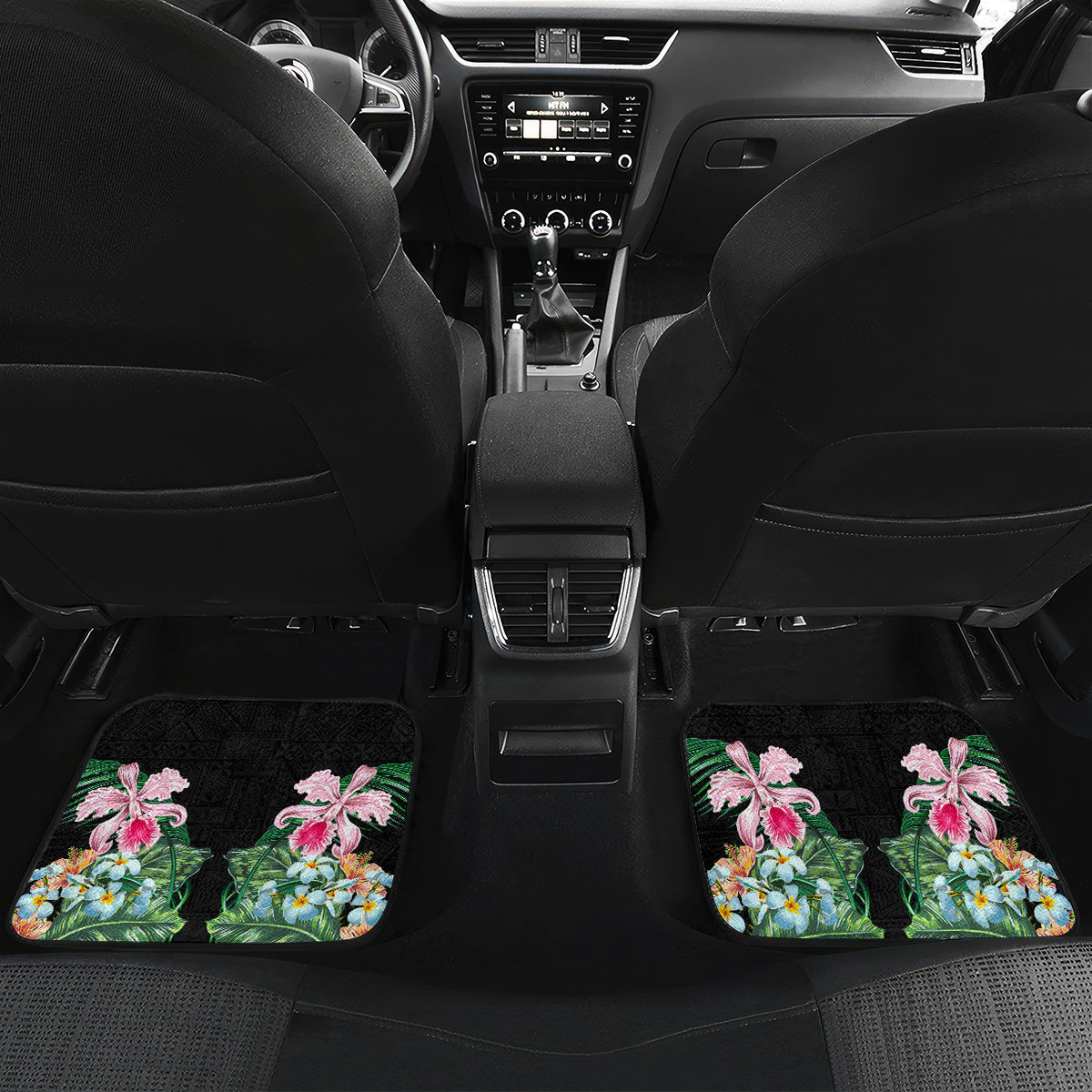 Personalised Tonga Emancipation Day Car Mats Flag Map and Hibiscus Flower Ngatu Pattern LT03 Set 2pcs - Back Black - Polynesian Pride