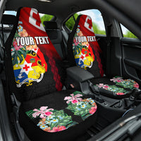 Personalised Tonga Emancipation Day Car Seat Cover Flag Map and Hibiscus Flower Ngatu Pattern LT03 One Size Black - Polynesian Pride