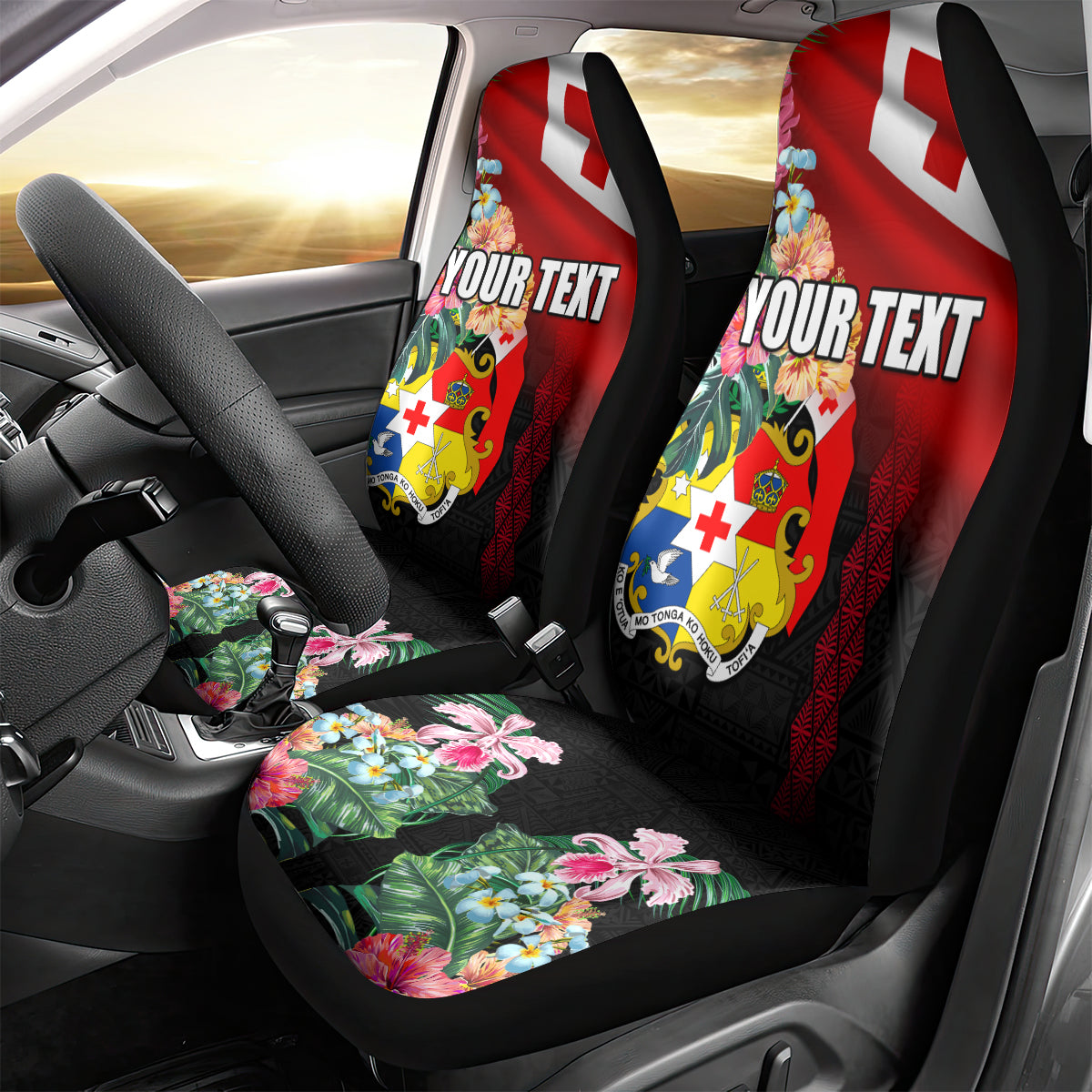 Personalised Tonga Emancipation Day Car Seat Cover Flag Map and Hibiscus Flower Ngatu Pattern LT03 - Polynesian Pride