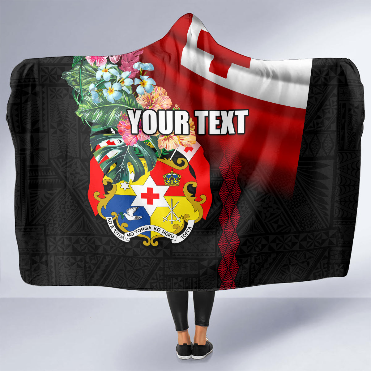 Personalised Tonga Emancipation Day Hooded Blanket Flag Map and Hibiscus Flower Ngatu Pattern LT03 - Polynesian Pride
