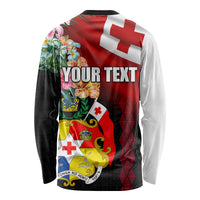 Personalised Tonga Emancipation Day Long Sleeve Shirt Flag Map and Hibiscus Flower Ngatu Pattern LT03 - Polynesian Pride