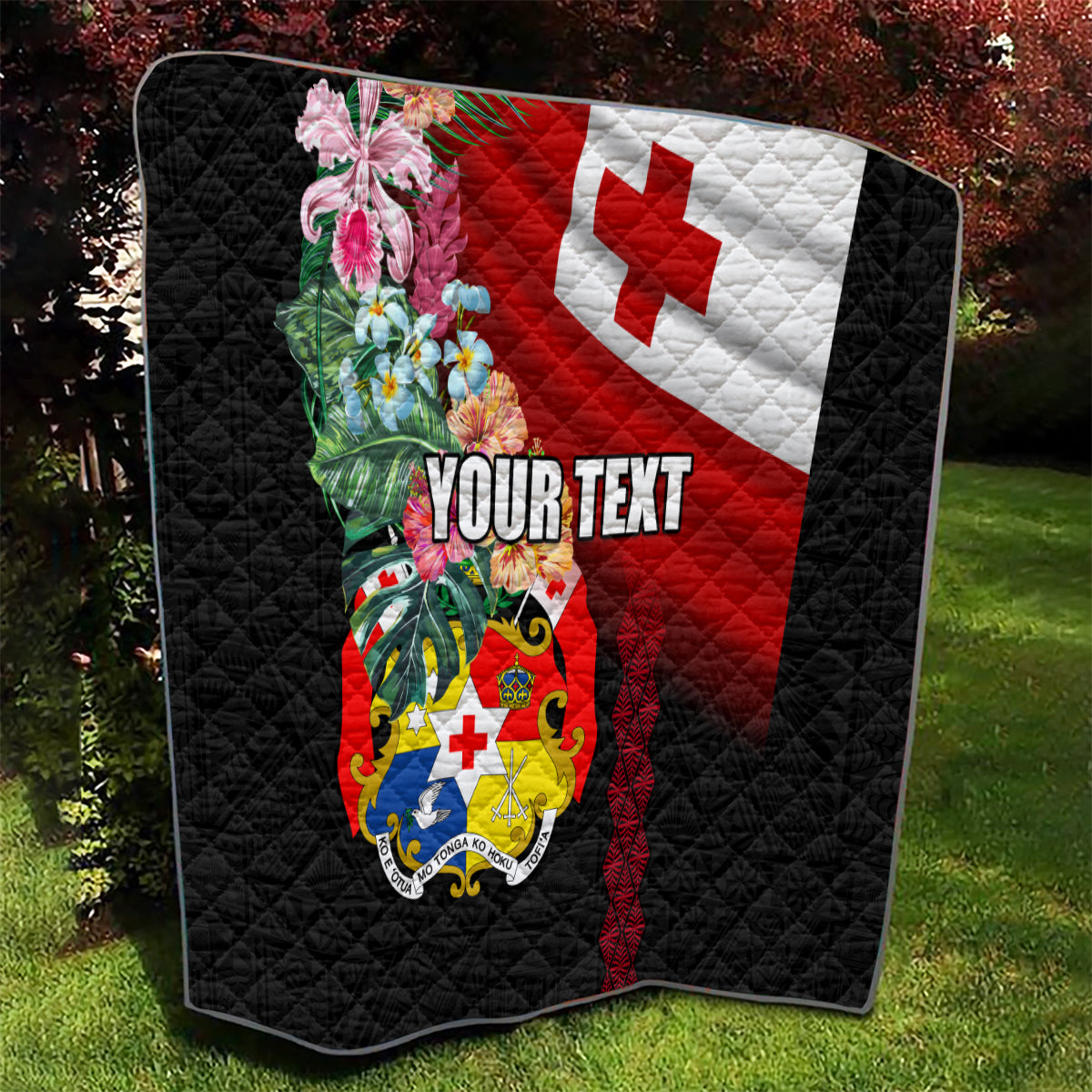 Personalised Tonga Emancipation Day Quilt Flag Map and Hibiscus Flower Ngatu Pattern LT03 - Polynesian Pride