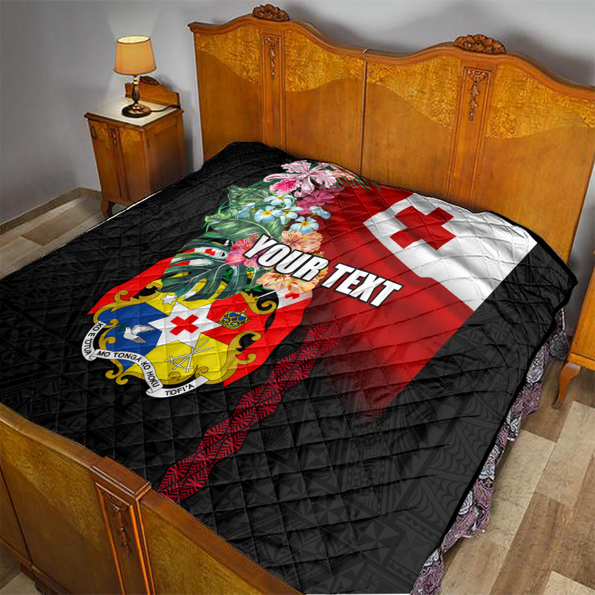 Personalised Tonga Emancipation Day Quilt Flag Map and Hibiscus Flower Ngatu Pattern LT03 - Polynesian Pride