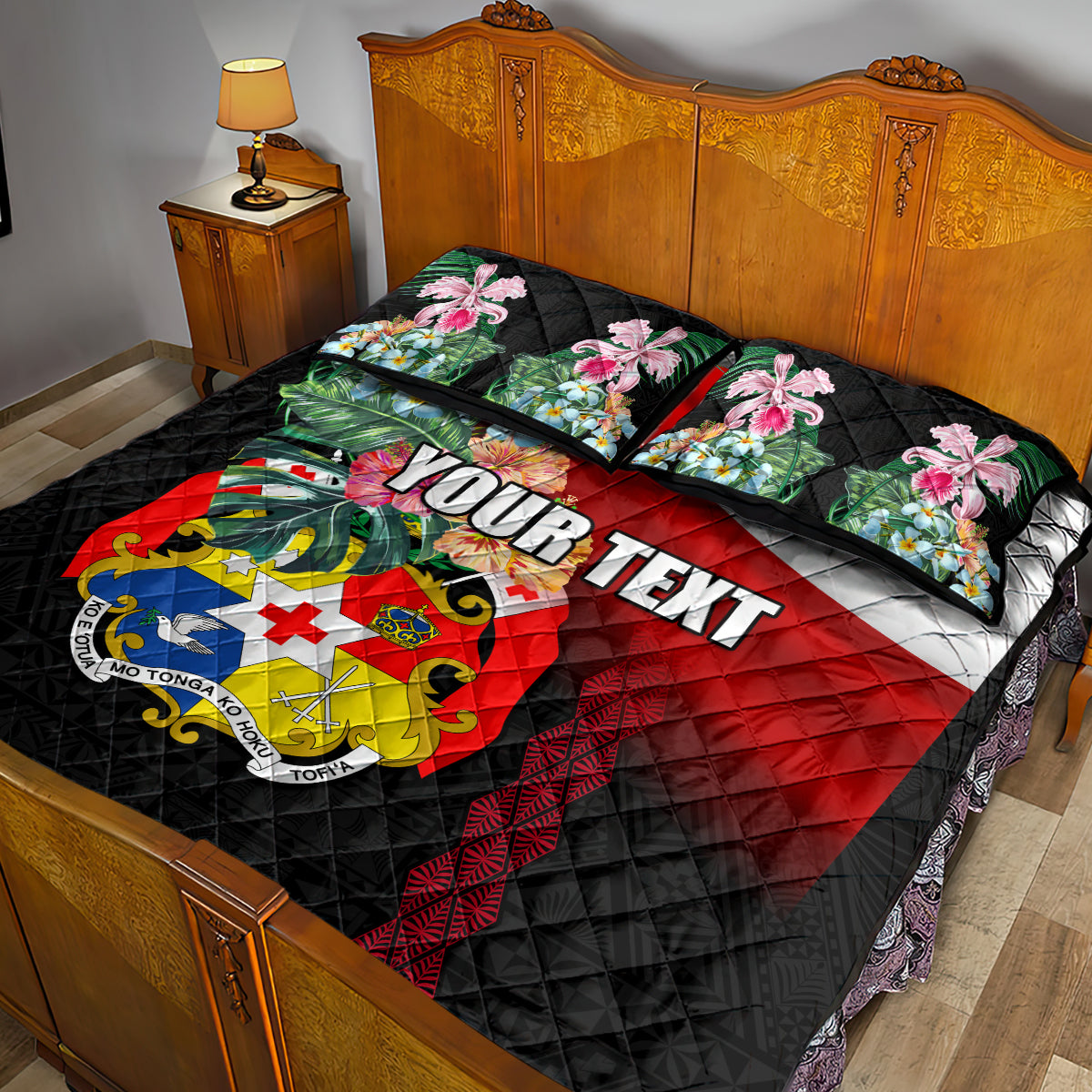 Personalised Tonga Emancipation Day Quilt Bed Set Flag Map and Hibiscus Flower Ngatu Pattern LT03 - Polynesian Pride